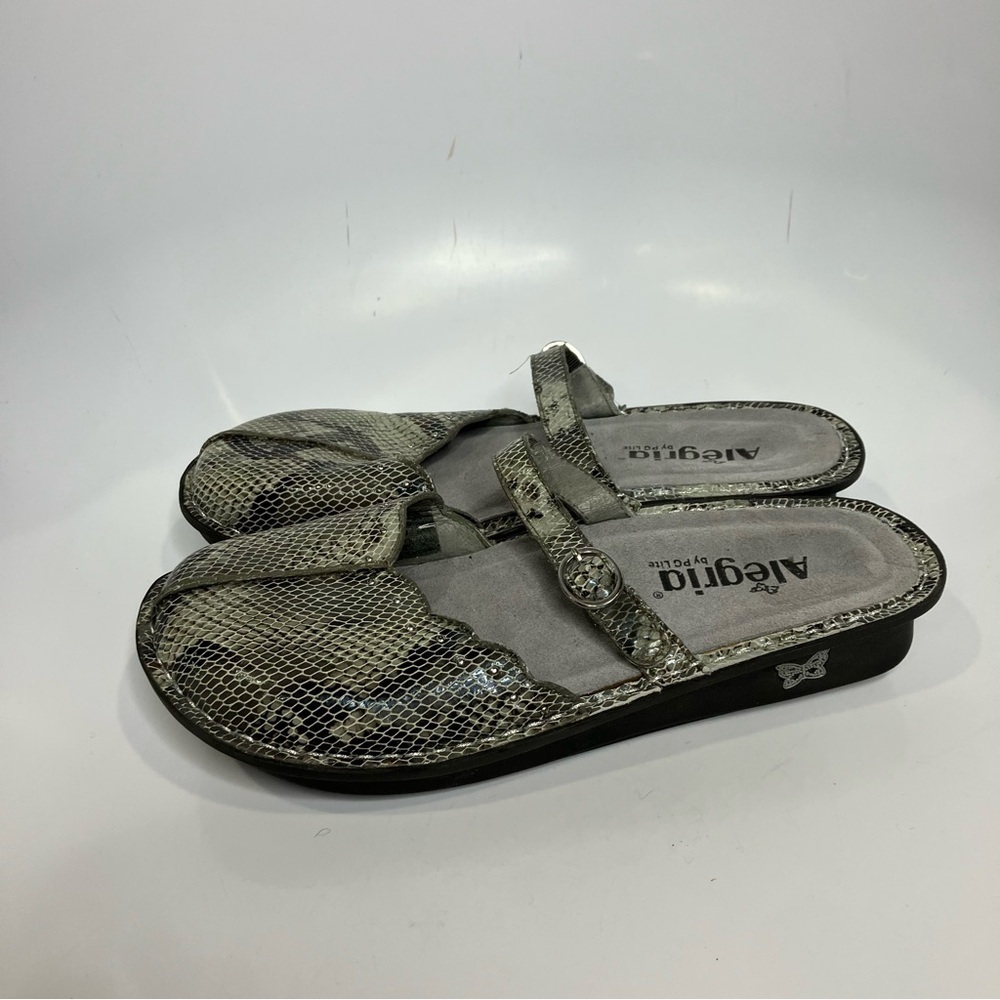 Alegria‎ snake skin print mary Jane mules gray cream size 39